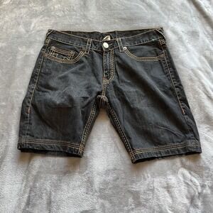 True‎ Religion Shorts Mens 38 Black Billy Super T Denim Jean Cutoff Made USA